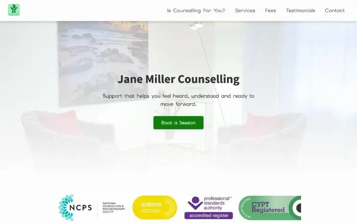 Jane Miller Counselling website screenshot